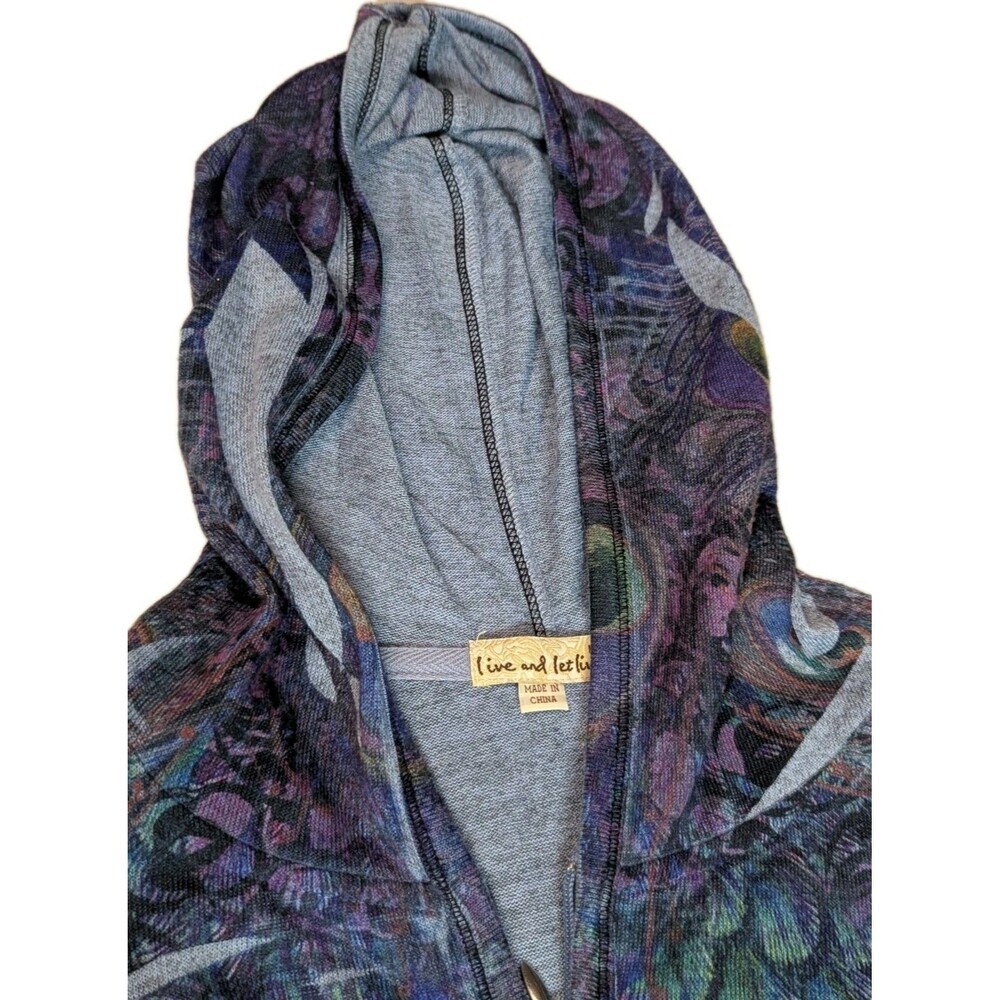 Live and Let Live Peacock Print Rhinestone Zip Up Hoodie Jacket Boho Large - Picture 11 of 14